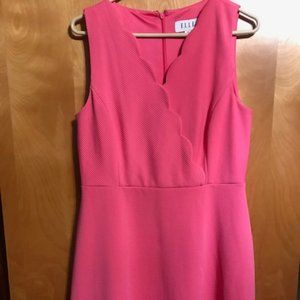 Scalloped V-Neck Faux Wrap Fit & Flare Dress